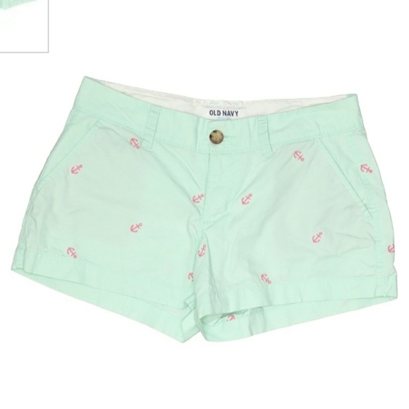 Old Navy Seafoam Green Anchor Shorts Women's 0 Cute Casual Summer Beach EUC - Picture 1 of 5
